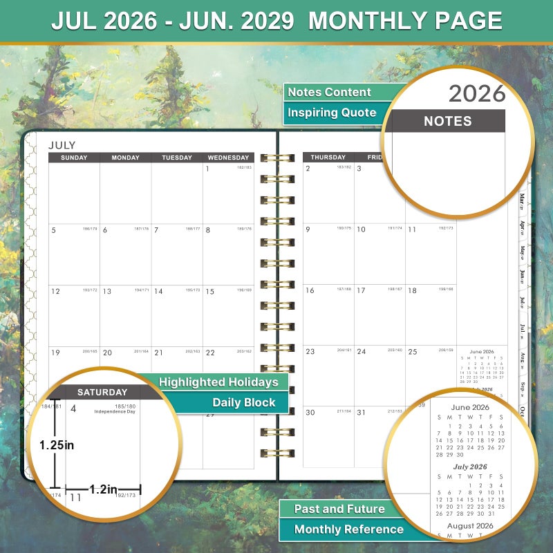 Pinchoco 2026-2029 Monthly Planner - 3 Year Monthly Planner 2026-2029, Jul. 2026 - Jun. 2029, 6.3" X 8.4", 3 Year Calendar with 36 Months Tabs + Back Pocket - Dreaming Moon - Image 4