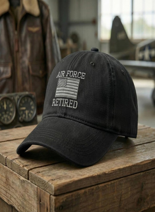 Speedy Pros Baseball Cap Us Air Force Retired Embroidery Acrylic Dad Hats for Men & Women Strap Closure Black - Image 3