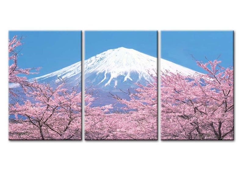 So Crazy Art Canvas Print Wall Art Picture Peak Of Mount Fuji Cherry Blossom Sakura View Lake Kawaguchiko Japan In Spring 3 Pieces Paintings Modern Giclee Framed Artwork Japanese Landscape Pictures Photo Prints  - Image 1