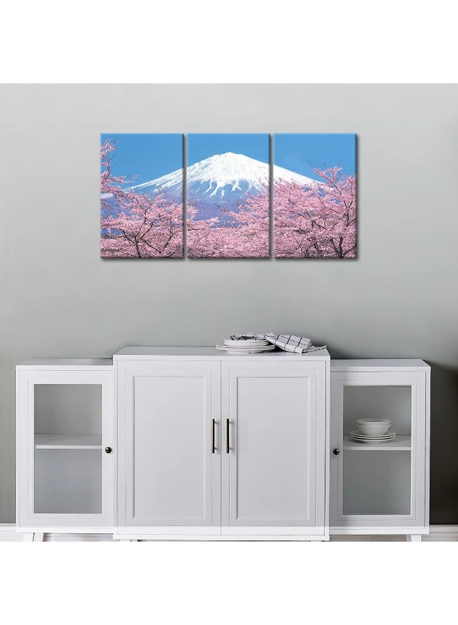 So Crazy Art Canvas Print Wall Art Picture Peak Of Mount Fuji Cherry Blossom Sakura View Lake Kawaguchiko Japan In Spring 3 Pieces Paintings Modern Giclee Framed Artwork Japanese Landscape Pictures Photo Prints  - Image 3