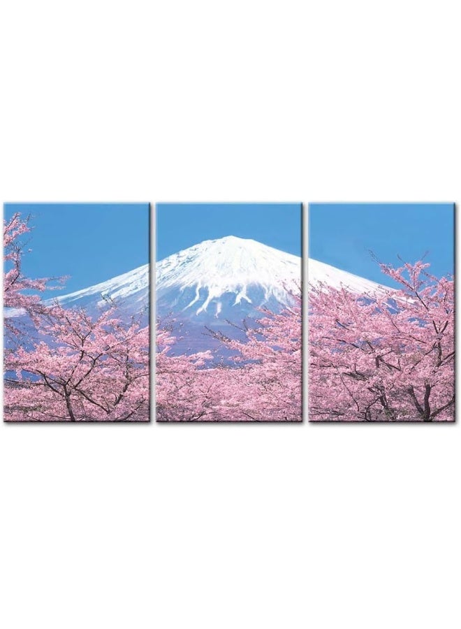 So Crazy Art Canvas Print Wall Art Picture Peak Of Mount Fuji Cherry Blossom Sakura View Lake Kawaguchiko Japan In Spring 3 Pieces Paintings Modern Giclee Framed Artwork Japanese Landscape Pictures Photo Prints  - Image 2