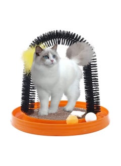 Cat Arch Self-Grooming Massage Station with Scratching Cardboard Feather Toy Ball and Free Catnip orange