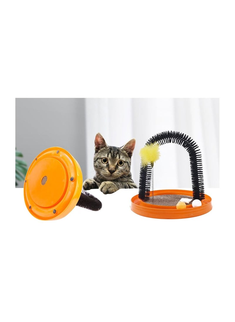 Generic - Cat Arch Self-Grooming Massage Station with Scratching Cardboard Feather Toy Ball and Free Catnip orange - Image 1