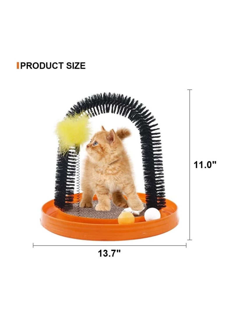 Generic - Cat Arch Self-Grooming Massage Station with Scratching Cardboard Feather Toy Ball and Free Catnip orange - Image 1