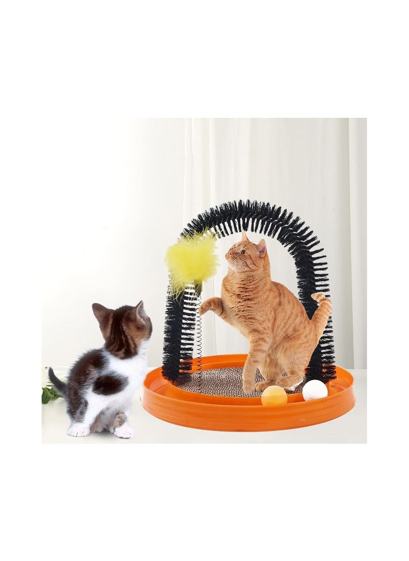 Generic - Cat Arch Self-Grooming Massage Station with Scratching Cardboard Feather Toy Ball and Free Catnip orange - Image 1