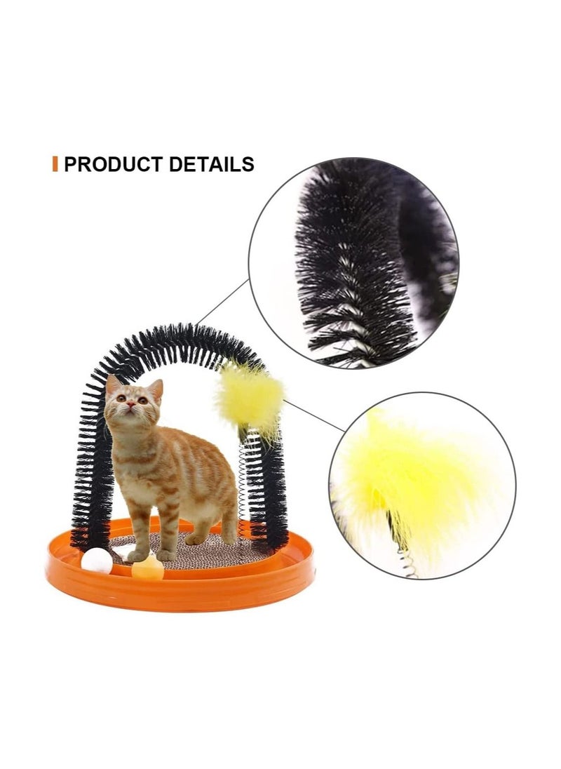 Generic - Cat Arch Self-Grooming Massage Station with Scratching Cardboard Feather Toy Ball and Free Catnip orange - Image 1