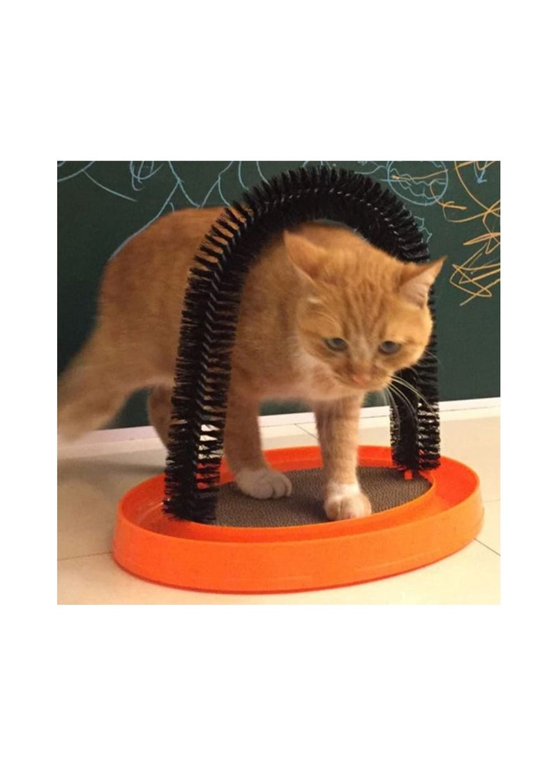 Generic - Cat Arch Self-Grooming Massage Station with Scratching Cardboard Feather Toy Ball and Free Catnip orange - Image 1