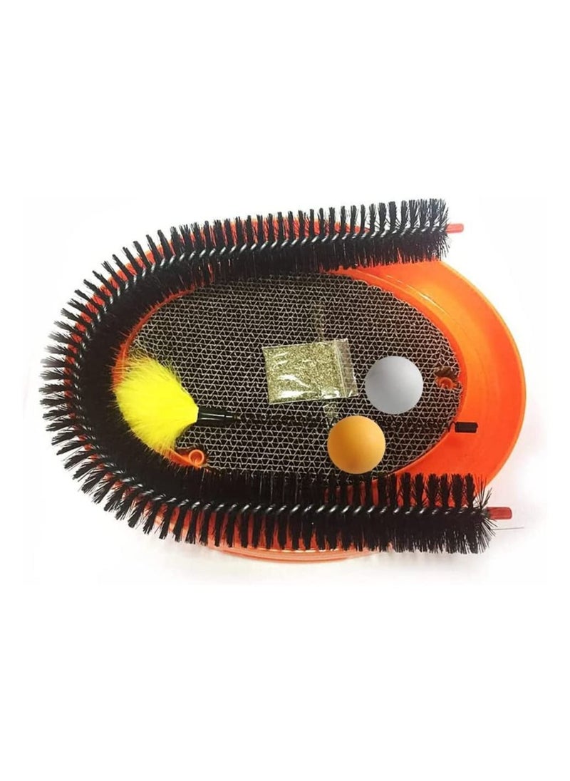 Generic - Cat Arch Self-Grooming Massage Station with Scratching Cardboard Feather Toy Ball and Free Catnip orange - Image 1