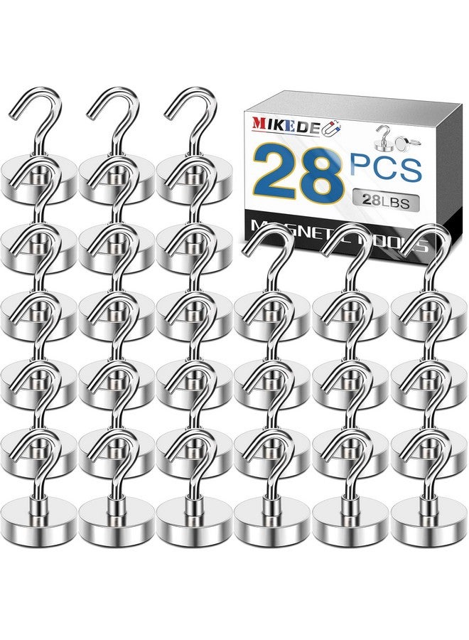 MIKEDE 28LB Magnetic Hooks, N52 Strong Neodymium Magnets Hooks for Hanging, Earth Magnetic Hooks Heavy Duty for Refrigerator, Extra Cruise Hooks for Kitchen, Classroom, Workplace, Grill - 28PCS - Image 1