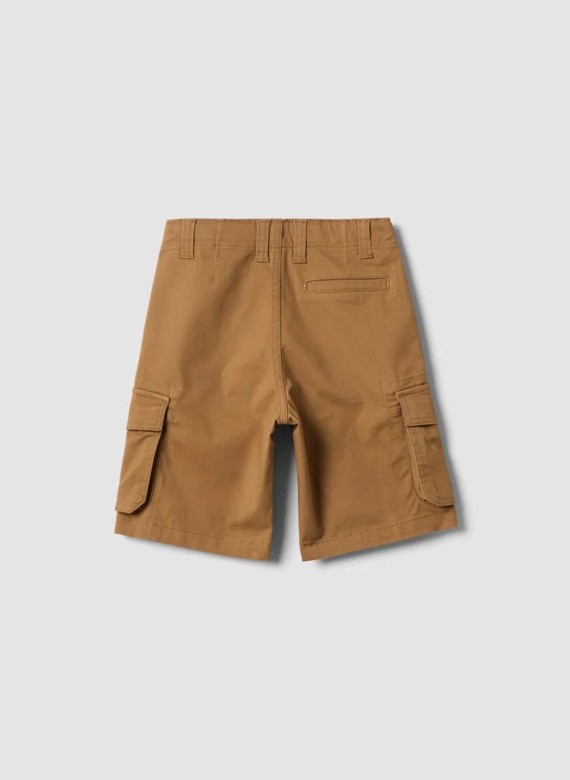 او في اس OVS Brown Stretch Cotton Oversized Fit Cargo Shorts For Kids