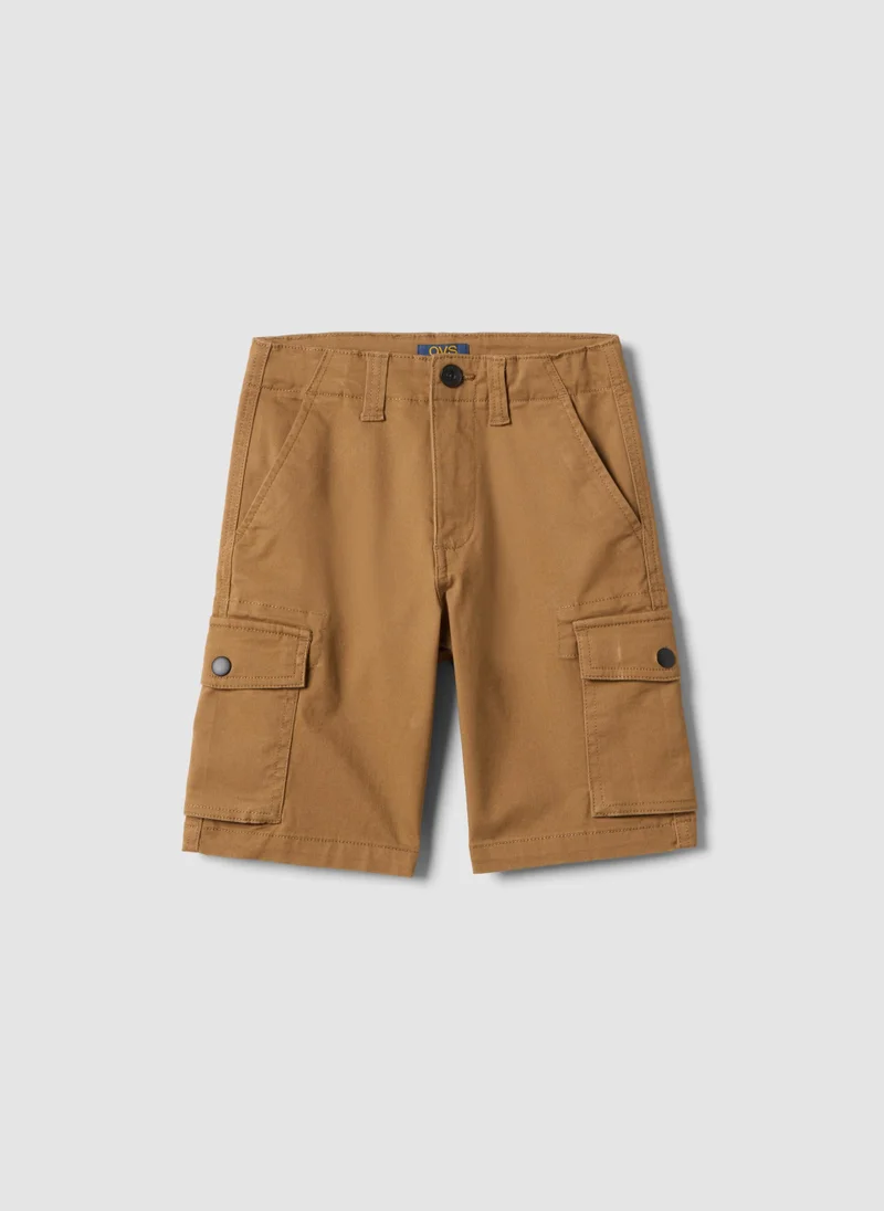 او في اس OVS Brown Stretch Cotton Oversized Fit Cargo Shorts For Kids