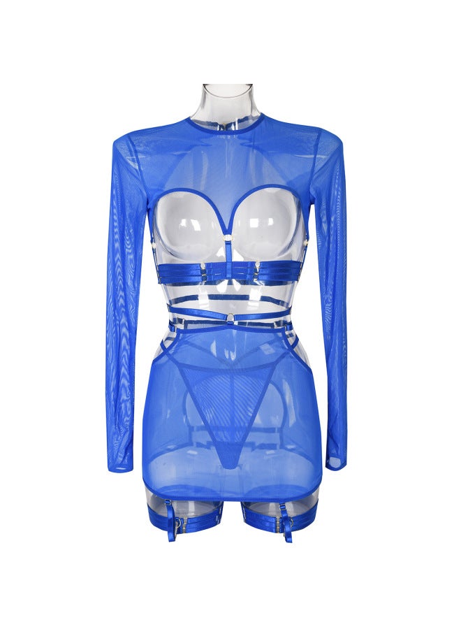 European And American Underwear 5-piece Set Hollow Strap Personality Long Sleeve Top With Leg Ring 3317