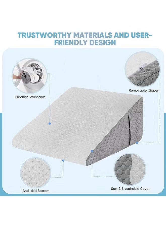 Jourvent 1 pcs Wedge Pillow for Sleeping Bed Wedge Pillow for After Surgery Triangle Pillow Wedge for Acid RefluxGerd Snoring Post Surgery Leg Back Pain Relief - Soft Memory Foam Top & Washable Cover - Image 4