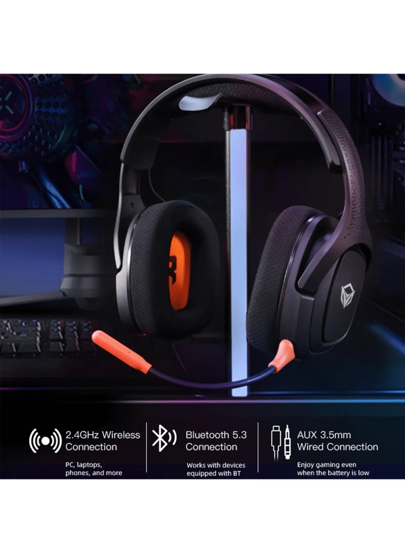MeeTion MT-BTH012 Wireless Gaming Headset with Built-in Microphone, Black/Orange - Image 4