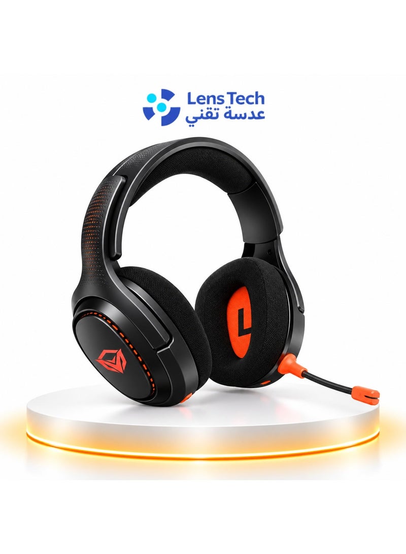 MeeTion MT-BTH012 Wireless Gaming Headset with Built-in Microphone, Black/Orange - Image 1