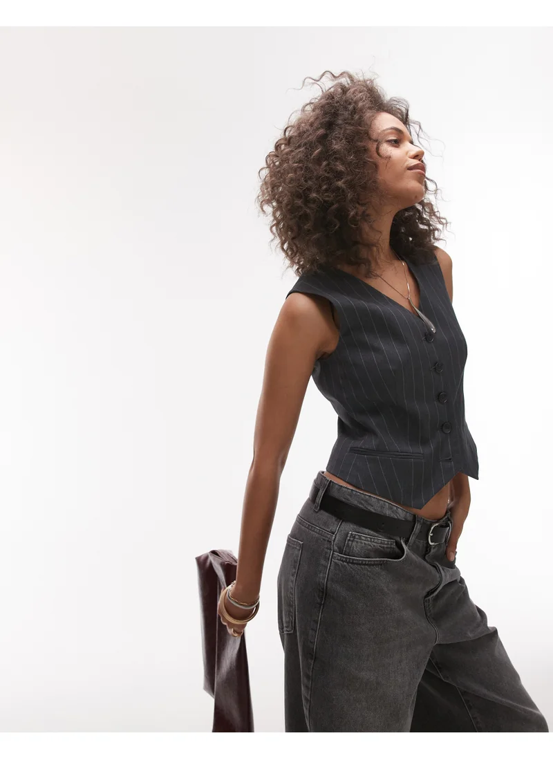 توب شوب Co-Ord  Fitted  V Neck Stripe Waistcoat
