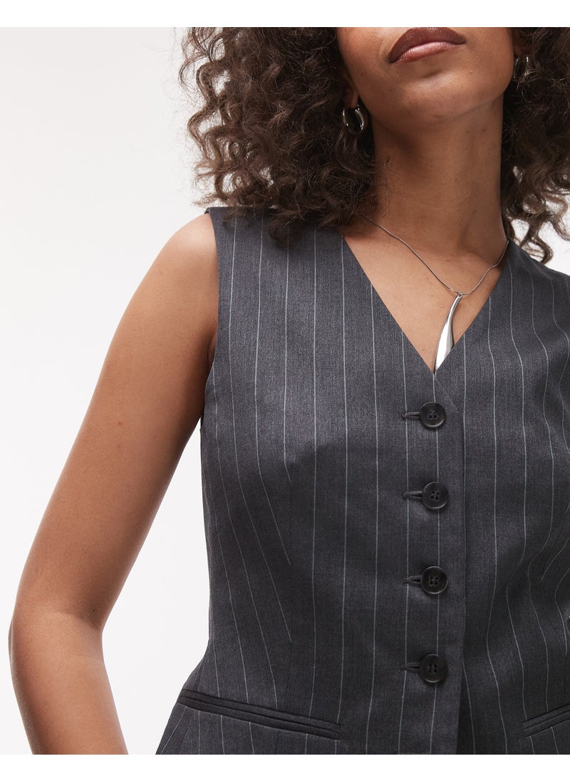 TOPSHOP Topshop CO-ORD  fitted  V neck stripe waistcoat in  - Image 3