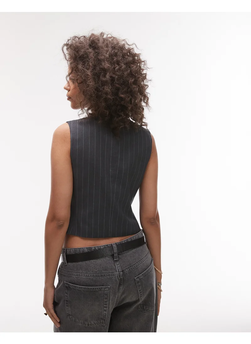 توب شوب Co-Ord  Fitted  V Neck Stripe Waistcoat