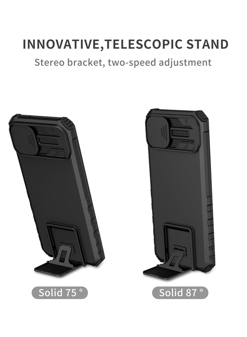 Samsung Galaxy A04 4G/M13 5G Black Mobile Phone Case Cover, Innovative Telescopic Bracket, Sliding Protection Camera Window, Bumper Shockproof Phone Back Cover  - Image 2