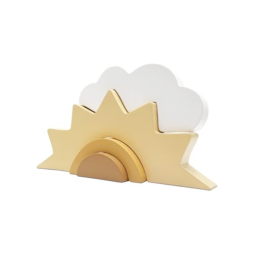AWISBI Wooden Cloud and Sun Rainbow Decoration, Boho Baby Nursery Decor, Woodland Nursery Decor, Kids Baby Room Decor for Nursery Children Baby Kids Boys Girls Bedroom Decor Shelf - Image 1