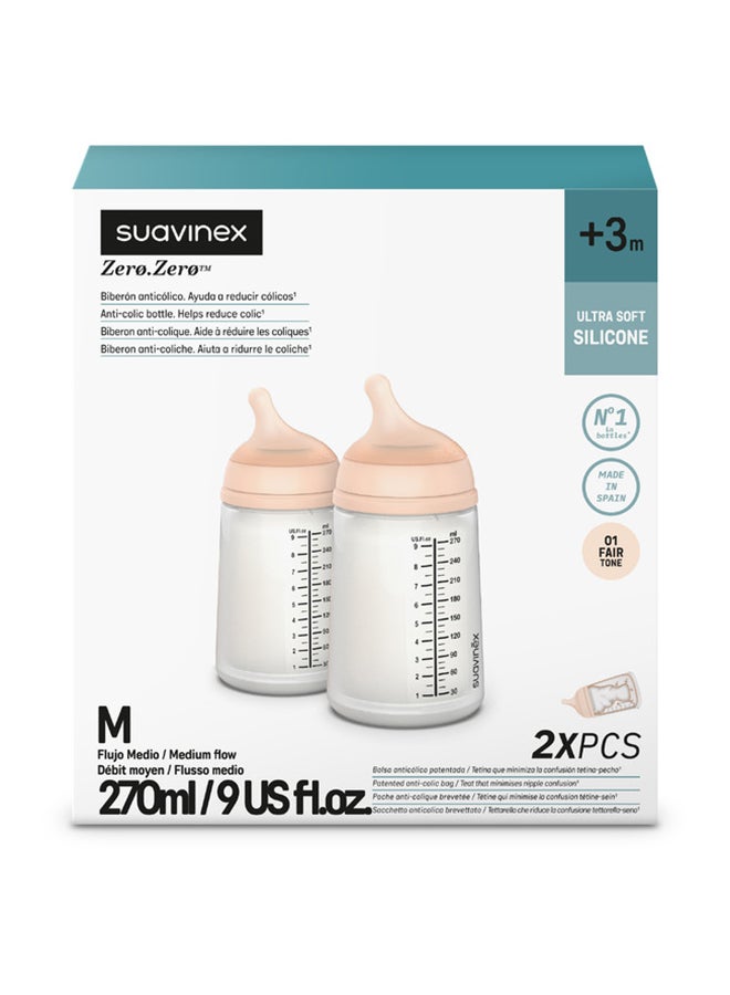 SUAVINEX زيرو زيرو زجاجة رضاعة مضادة للمغص للأطفال، العلامة التجارية رقم 1 في إسبانيا لزجاجات الرضاعة، مثالية للأطفال الذين يرضعون طبيعياً 270 مل × 2 مجموعة من 2 - Image 2