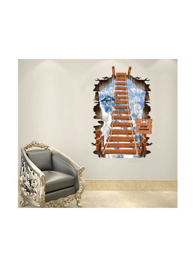 NIBEMINENT 3D Sky Stair Printed Wall Sticker White/Blue/Brown 100x70cm  - Image 1