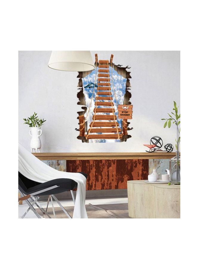 NIBEMINENT 3D Sky Stair Printed Wall Sticker White/Blue/Brown 100x70cm  - Image 2