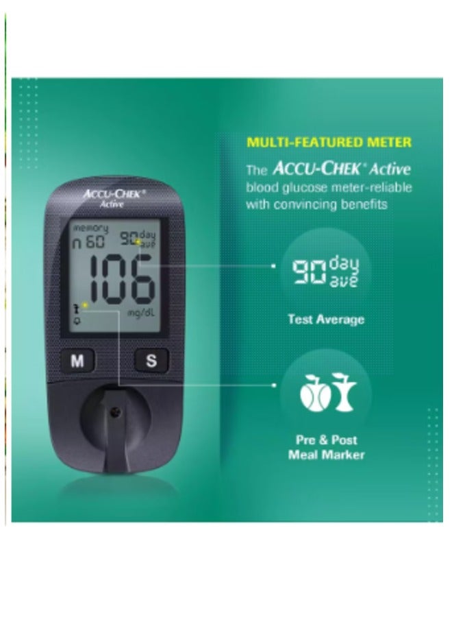 ACCU-CHECK ACTIVE Accu-Chuck Active Blood Sugar Monitoring System Device + Pack of Blood Sugar Test and Test Strips 50 Strips - Image 3