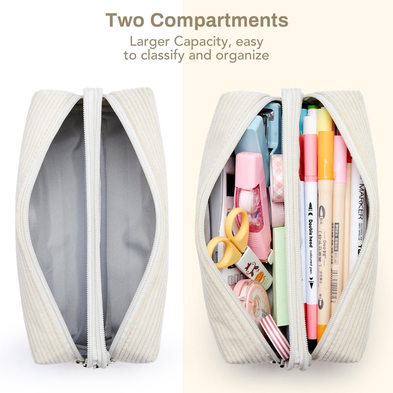 KALIDI FANCY FOREST KALIDI Large Pencil Case Corduroy Pencil Pouch Box Cute School Supplies for Teen Girls Boys, Beige - Image 2