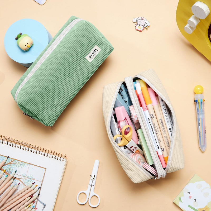 KALIDI FANCY FOREST KALIDI Large Pencil Case Corduroy Pencil Pouch Box Cute School Supplies for Teen Girls Boys, Beige - Image 4