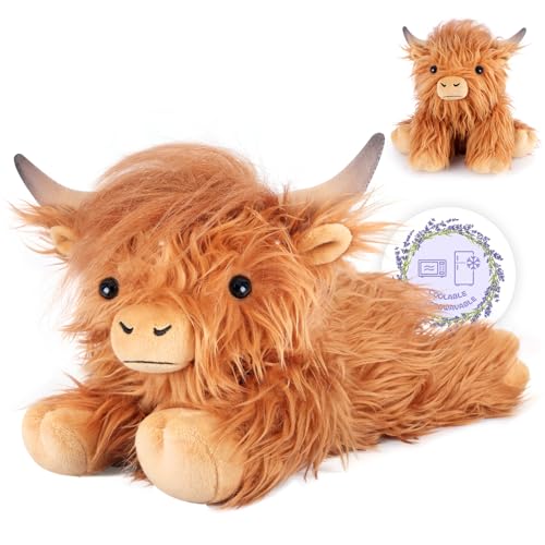 SuzziPals Heatable Coolable Weighted Highland Cow Stuffed Animal Microwavable Stuffed Animals Peirod Heating Pad for Cramps Cuddly Soft Plushies for Warmth Companion Highland Cow Gifts for Women - Image 1