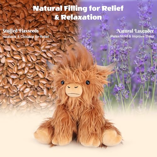 SuzziPals Heatable Coolable Weighted Highland Cow Stuffed Animal Microwavable Stuffed Animals Peirod Heating Pad for Cramps Cuddly Soft Plushies for Warmth Companion Highland Cow Gifts for Women - Image 5