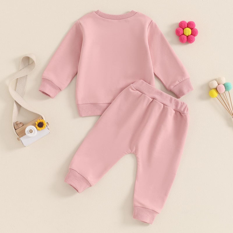 BeQeuewll Baby Girl Clothes Fall Winter Outfits Long Sleeve Sweatsuit Letter Sweatshirt Pants Infant Toddler Girls Clothing (Snacks-Pink, 6-12 Months) - Image 3