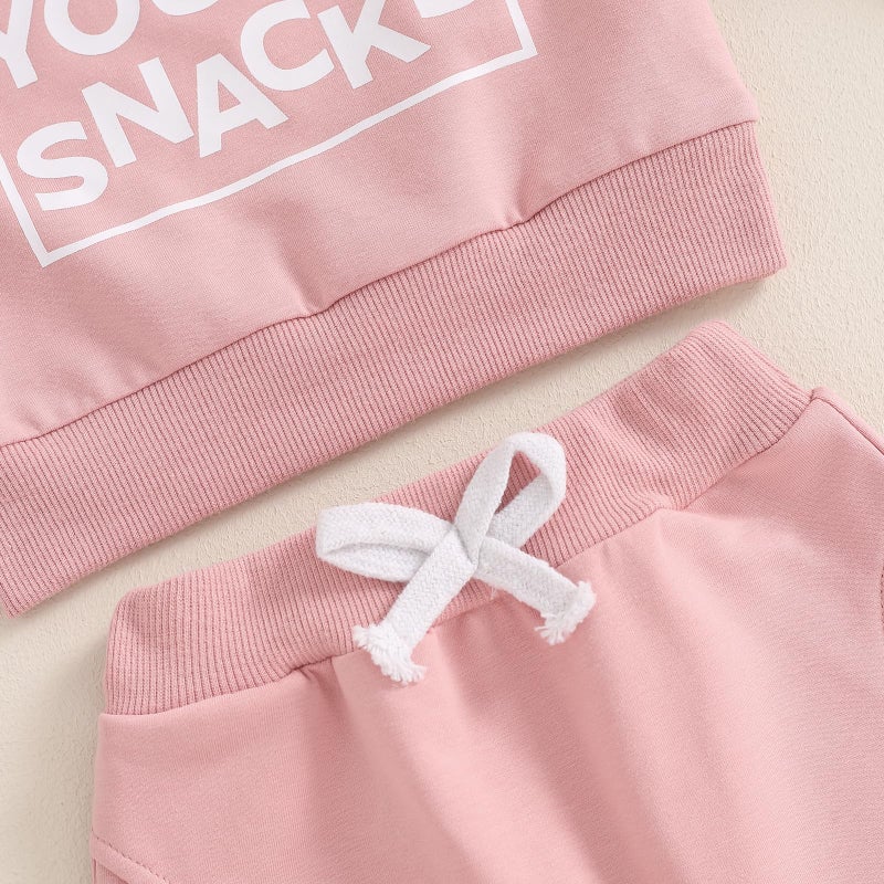 BeQeuewll Baby Girl Clothes Fall Winter Outfits Long Sleeve Sweatsuit Letter Sweatshirt Pants Infant Toddler Girls Clothing (Snacks-Pink, 6-12 Months) - Image 5
