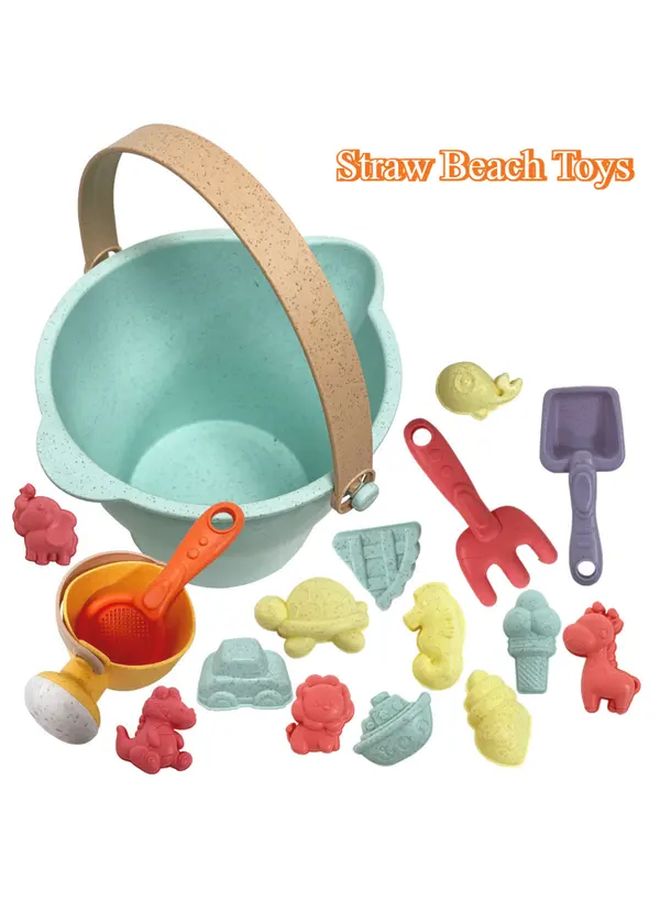 17 Pcs Straw Beach Toy Set With Sand Molds And Mini Tools Colorful Plastic Playset For Kids Ideal Summer Gift Random Colors And Styles Beach Play Essentials Playful Design Durable Plastic - Image 1