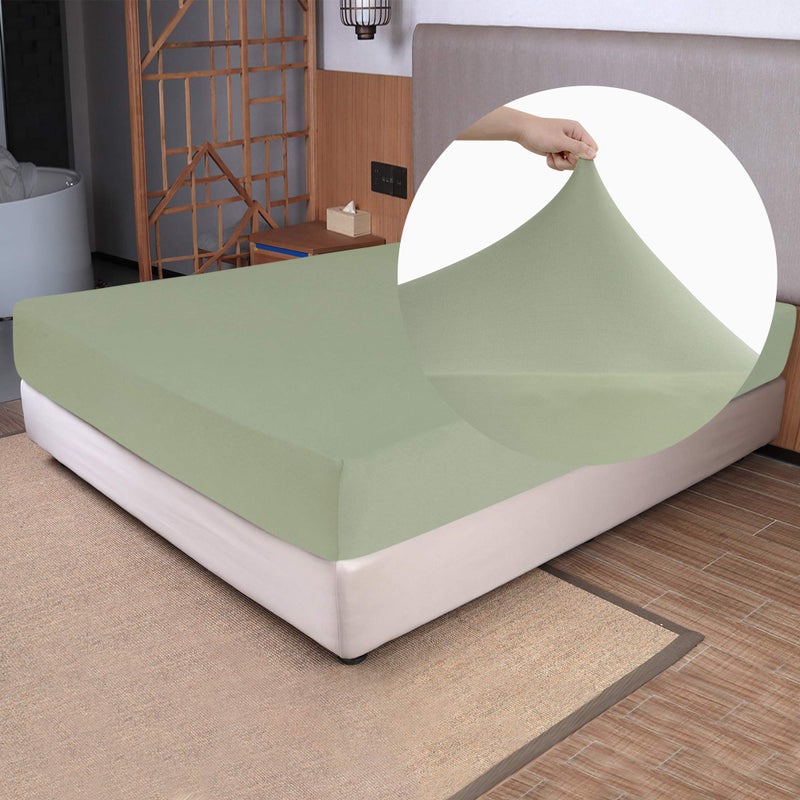 NY Home Soft Stretch King Size Fitted Sheet Only  Jersey Knit  Cozy TShirt Like 4Way Stretchy Snug Fit  Wrinkle Free No More Slipping Mattress Sheets  Sage Green King