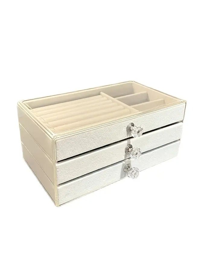Rozino 1pc Luxury 3-Layer Velvet Jewelry Storage Box with Clear Acrylic Lid - Anti-Oxidation, Dust-Proof Drawer Organizer for Earrings, Necklaces, Bracelets | Classic Style, Multi-Compartment Design with Key Lock Closure for Desktop Display, Desktop Storage|Polished Finish|Flannel Compartments, Jewelry Box  - Image 2