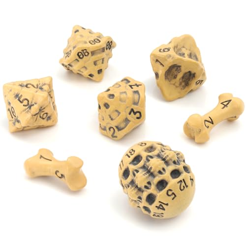 lynx DND Dice Set Set of 7 Polyhedral Skull Bone RPG Dice D20 D12D10 D10 D8 D6 D4 Sided Cool Unique Gift for Dungeons Dragons Warhammer DD Pathfinder D and D Accessories Yellow - Image 1