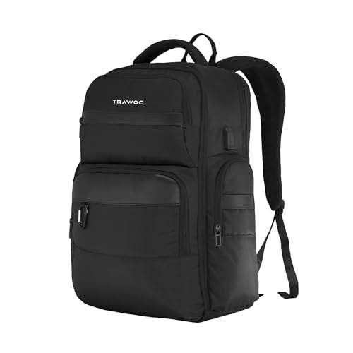 TRAWOC 30L Laptop Backpack TPB03 | Office & Travel Bag with 16-Inch Laptop Compartment, Suitcase-Style Opening, USB Charging & 3-Year Warranty - Black - Image 1