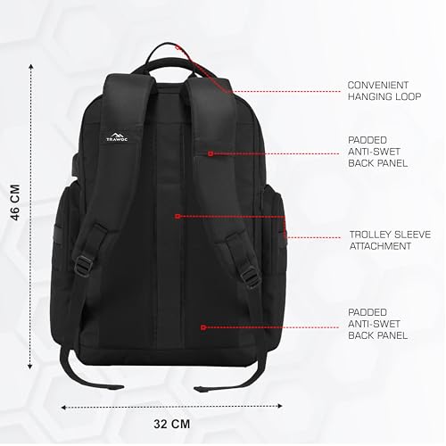 TRAWOC 30L Laptop Backpack TPB03 | Office & Travel Bag with 16-Inch Laptop Compartment, Suitcase-Style Opening, USB Charging & 3-Year Warranty - Black - Image 2