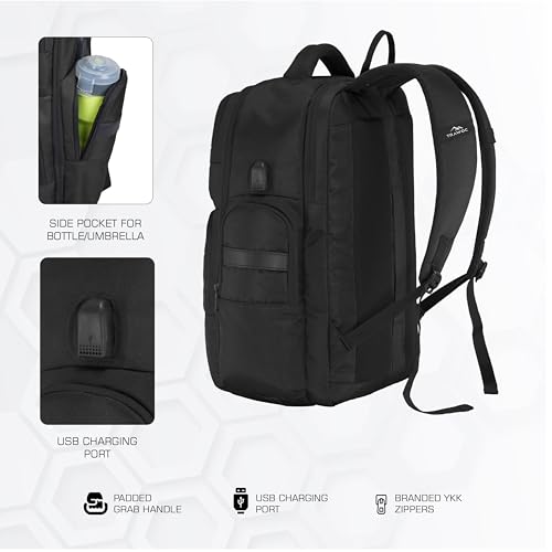 TRAWOC 30L Laptop Backpack TPB03 | Office & Travel Bag with 16-Inch Laptop Compartment, Suitcase-Style Opening, USB Charging & 3-Year Warranty - Black - Image 3