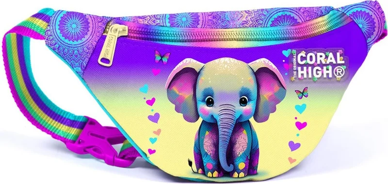 CORAL HIGH Kids Pink Turquoise Elephant Patterned Waist Bag 11526