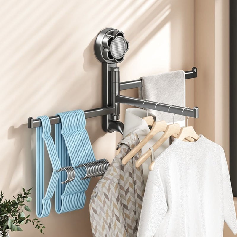 Gray No Drill Rotating Towel Rack Adjustable Suction Cup Wall Mount for Small Bathroom Hand Towels Washcloths - Image 3