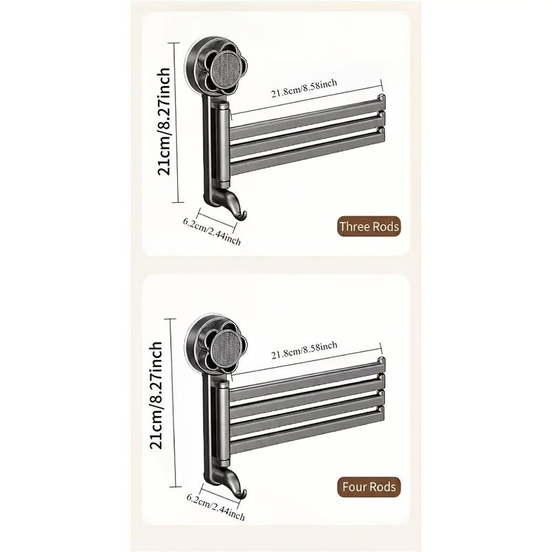 Gray No Drill Rotating Towel Rack Adjustable Suction Cup Wall Mount for Small Bathroom Hand Towels Washcloths - Image 4