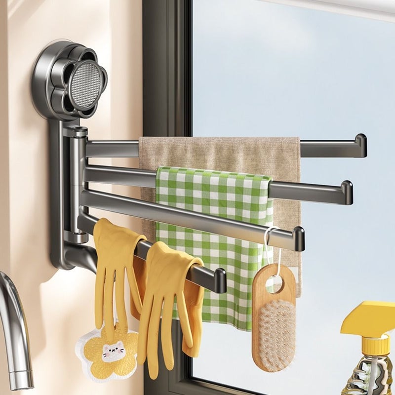 Gray No Drill Rotating Towel Rack Adjustable Suction Cup Wall Mount for Small Bathroom Hand Towels Washcloths - Image 5