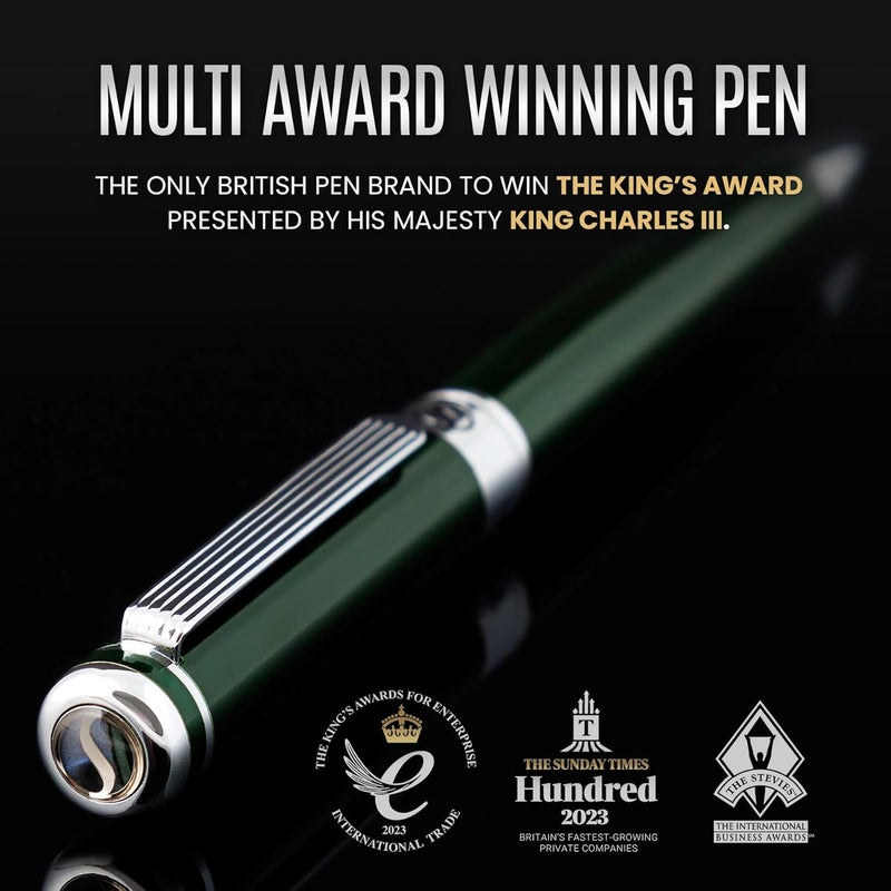 Scriveiner Green Ballpoint Pen - Stunning British Racing Green Luxury Pen, Chrome Finish, Schmidt Black Refill, Best Ball Pen Gift Set for Men & Women, Professional Executive Office, Nice Designer Pen - Image 2