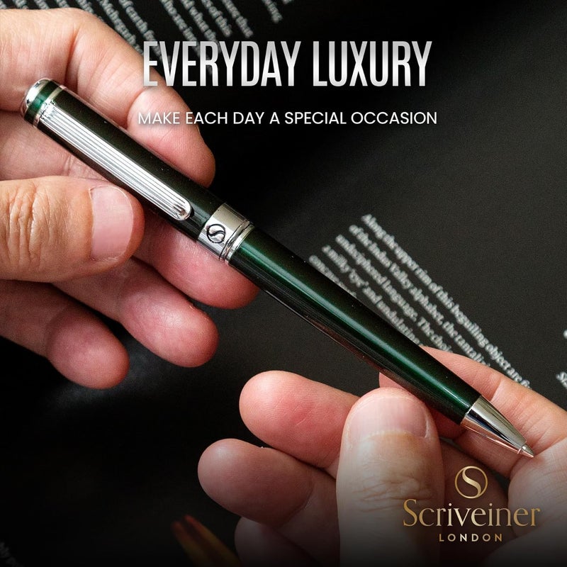 Scriveiner Green Ballpoint Pen - Stunning British Racing Green Luxury Pen, Chrome Finish, Schmidt Black Refill, Best Ball Pen Gift Set for Men & Women, Professional Executive Office, Nice Designer Pen - Image 5