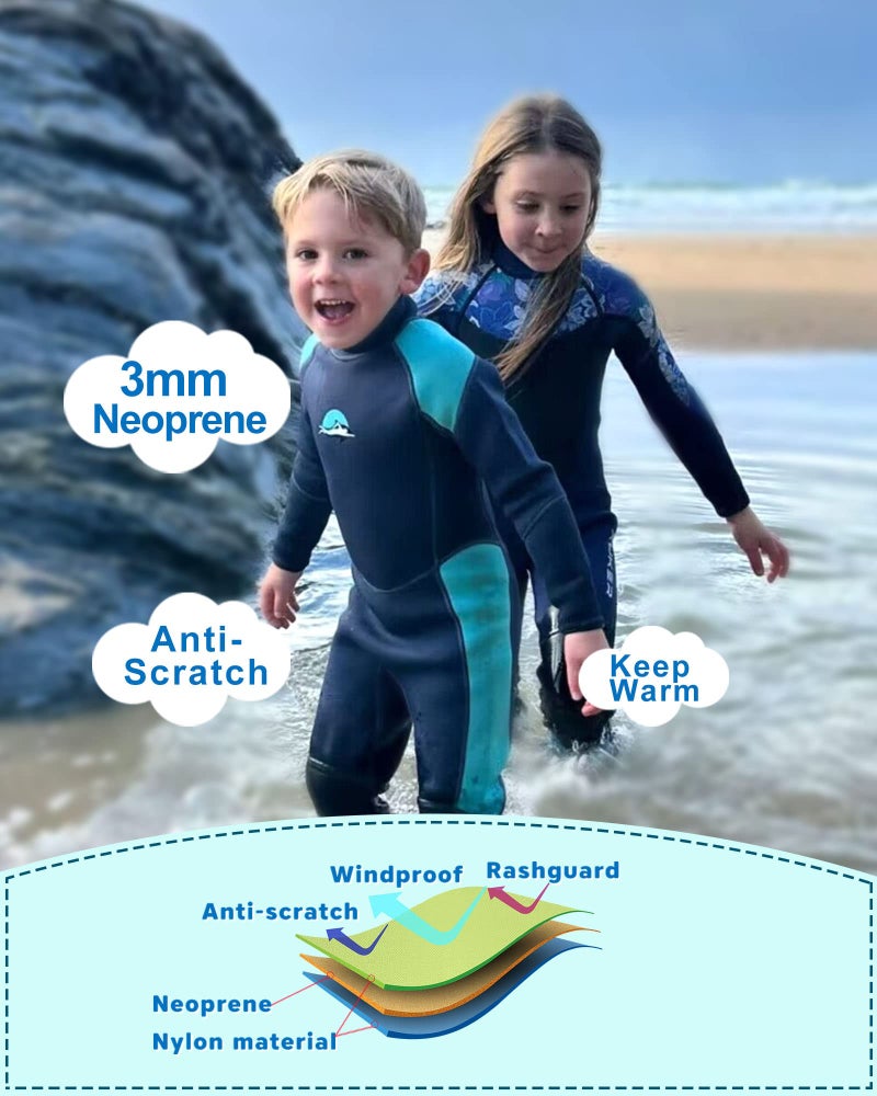 XUKER Kids Wetsuit for Boys Girls Youth 3mm Neoprene Back Zip Wet Suit Thermal Full Body Wetsuits for Teens Scuba Dive Swimming Boating Snorkeling (Boy 2) - Image 4