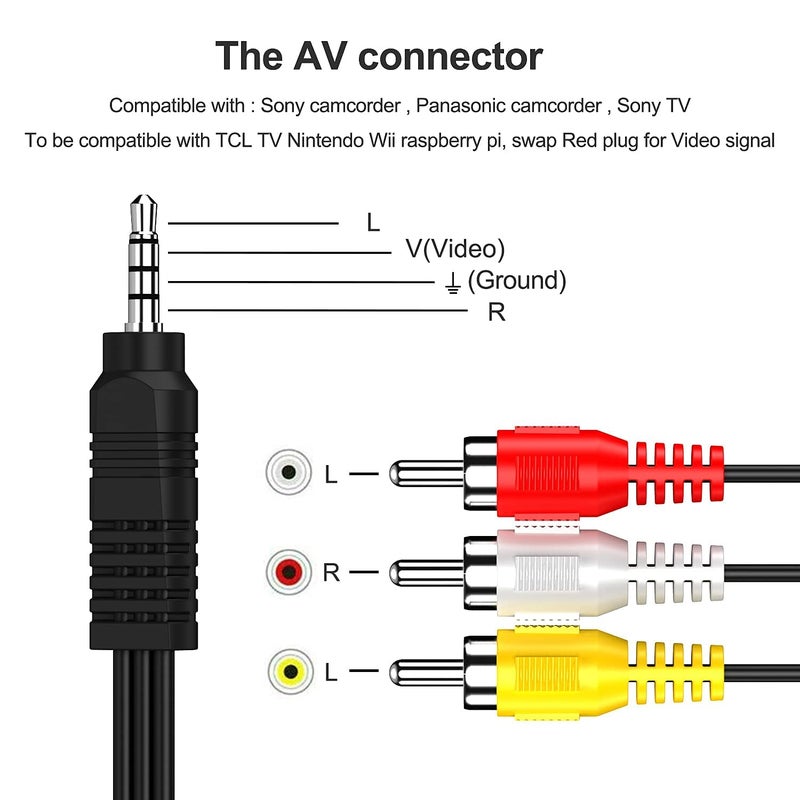HAKUHO كابل 3.5 مم 1/8" TRRS إلى 3 RCA ذكر 3rca إلى كابل AUX للتلفاز، الهواتف الذكية، MP3، الأجهزة اللوحية، السماعات، المسرح المنزلي (10 م/32 قدم)، متعدد الألوان - Image 3
