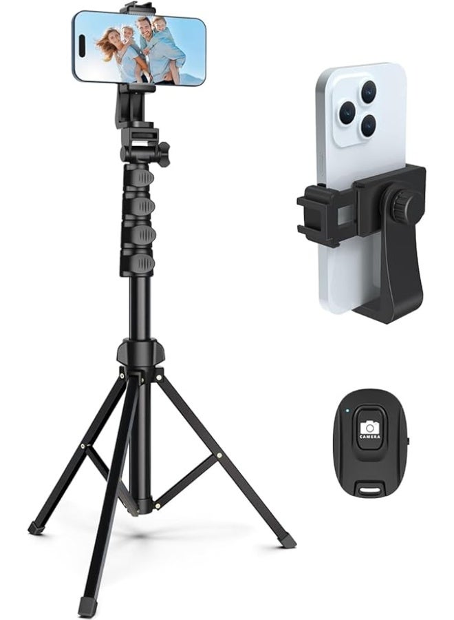 64-Inch Adjustable Tripod Stand for Phone and Camera with Wireless Remote, Portable Mobile Phone Holder for Video Recording and Streaming - Image 1